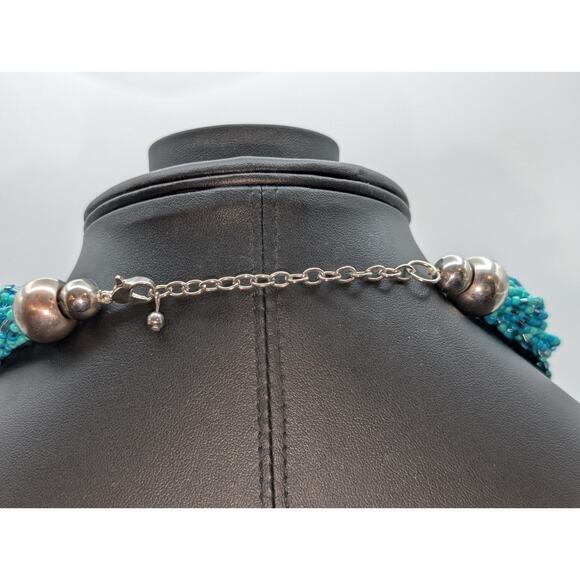 Braided Aqua Seed Bead Wide Collar 19"-22" Necklace - Picture 5 of 6
